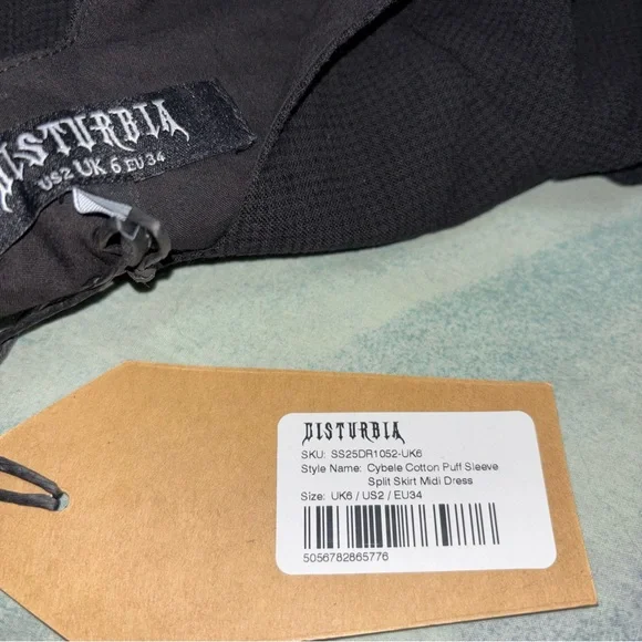 NWT Disturbia Copia Moth Embroidered Cotton Puff Sleeve Split Skirt Midi Dress 2 - Picture 9 of 9